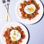 Mushroom hash with poached eggs