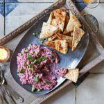 Minty beetroot dip with chilli pitta crisps