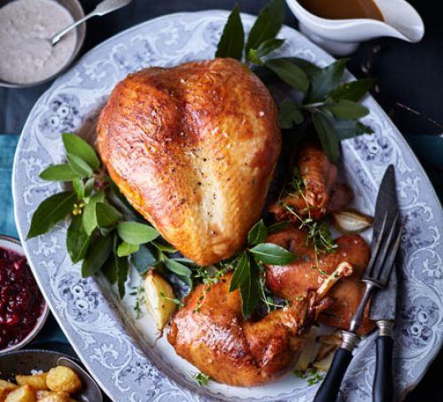Brined roast turkey crown & confit legs Recipe