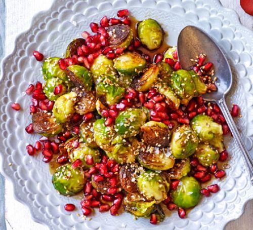 Burnt sprouts with pomegranate & sesame Recipe