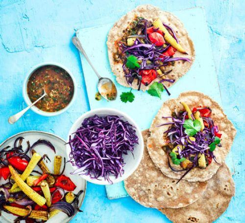 Chargrilled vegetable tacos with smoky salsa Recipe