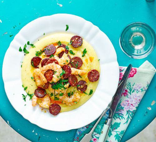 Chorizo, prawn & polenta