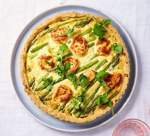 Double cheese & spring vegetable tart