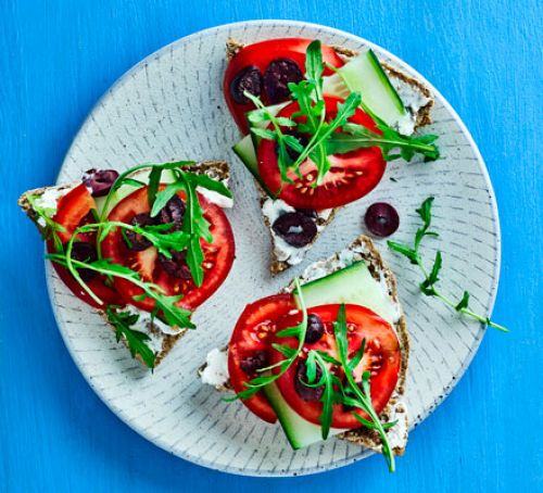 Goat's cheese, tomato & olive triangles Recipe