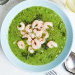 Green chowder with prawns