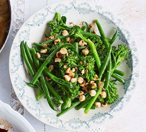 Broccoli & green beans with toasted hazelnut butter