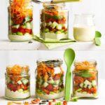 Stripy hummus salad jars