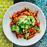 Mexican penne with avocado
