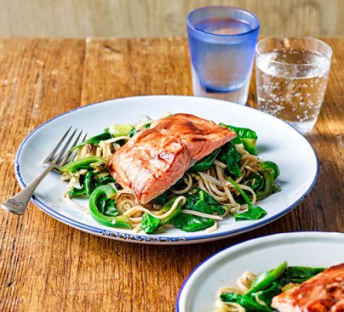 Miso salmon with ginger noodles Recipe