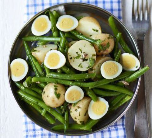 Potato salad with anchovy & quail's eggs Recipe