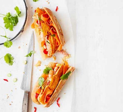 Prawn & beansprout omelette baguette Recipe