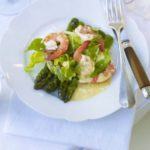 Griddled asparagus with prawns & rouille