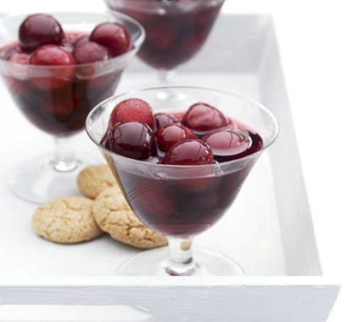 Cherries in rose wine & vanilla syrup