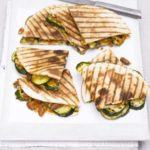 Grilled courgette, bean & cheese quesadilla
