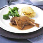 Slow-cooked duck legs in Port with celeriac gratin