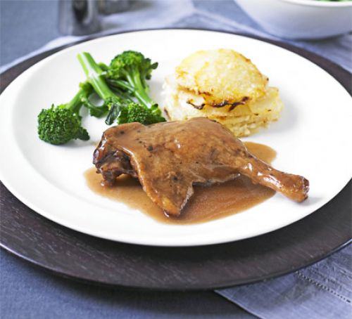 Slow-cooked duck legs in Port with celeriac gratin Recipe