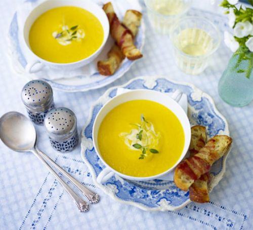 Roast carrot soup with pancetta croutons Recipe
