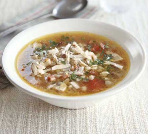 Porcini, pancetta & spelt soup