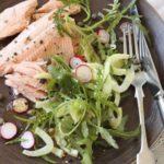 Baked trout with fennel, radish & rocket salad