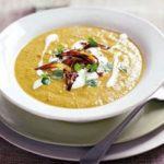 Spiced root soup with crisp spiced onions