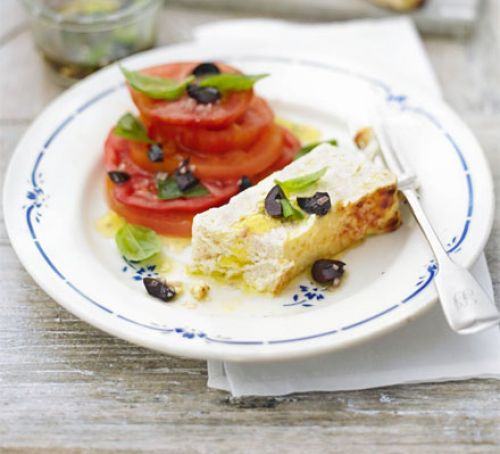 Parmesan-baked ricotta with tomato, olive & basil salad