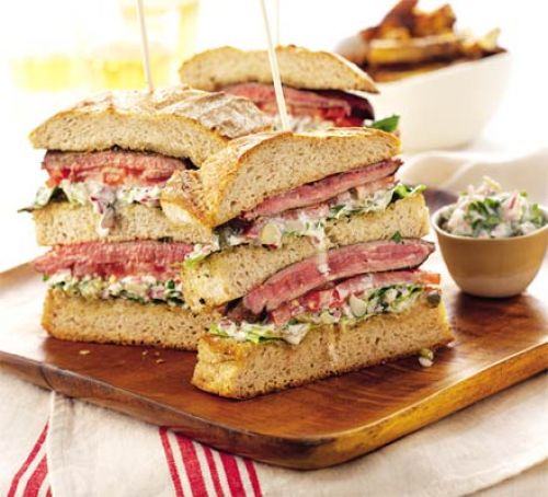 Triple-decker steak sandwich