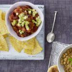 Warm Mexican bean dip with tortilla chips