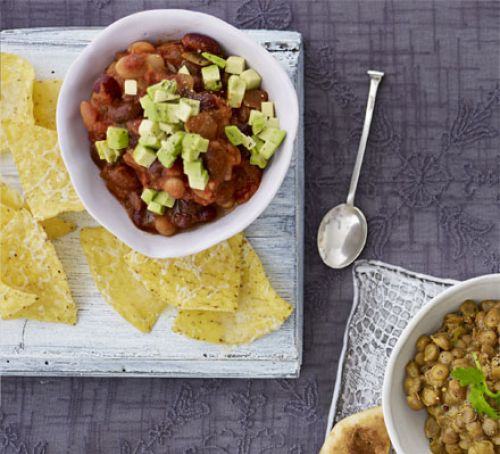 Warm Mexican bean dip with tortilla chips