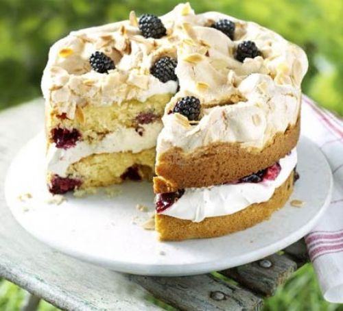 Blackberry & almond meringue cake