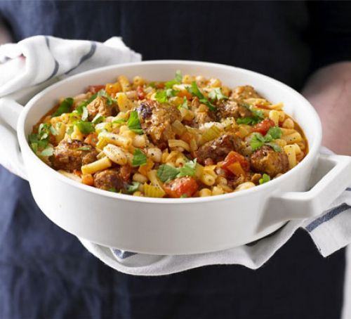 Bean & pasta stew with meatballs Recipe