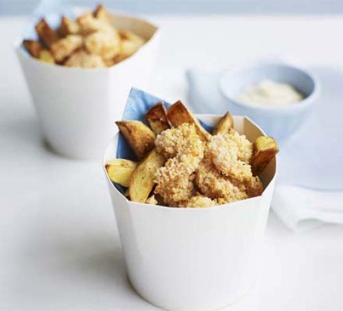 Cheat's scampi with chunky chips
