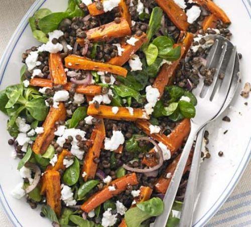 Puy lentil, spiced roast carrot & feta salad Recipe