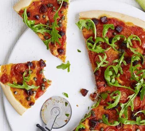 Chorizo, caper & rocket pizza Recipe