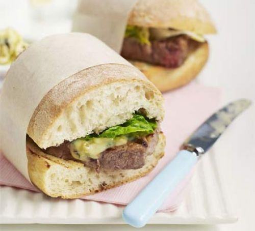 Griddled steak sandwich with olive & caper butter