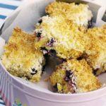 Blueberry lemon cake with coconut crumble topping