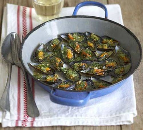 Crunchy baked mussels