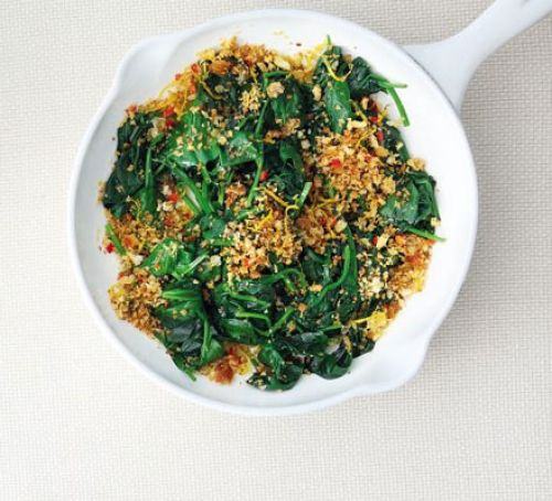 Spinach with chilli & lemon crumbs