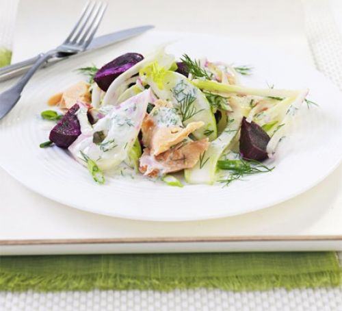 Smoked trout salad with fennel, apple & beetroot