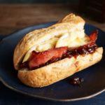 Bacon, brie and red onion baguettes
