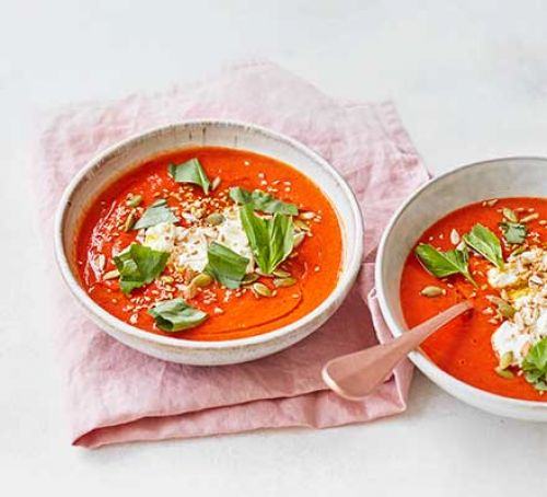 Roasted red pepper & tomato soup with ricotta