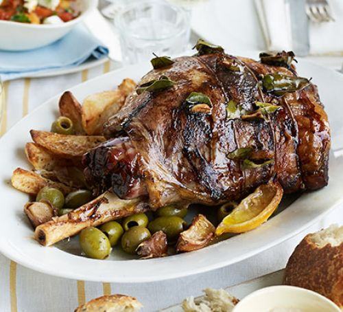 Slow-cooked Greek Easter lamb with lemons, olives & bay Recipe