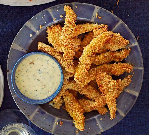 Sole goujons with mango & lime dip