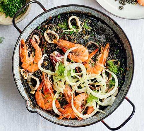 Spanish rice with squid, prawn & fennel Recipe