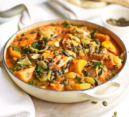 Spiced chicken, spinach & sweet potato stew
