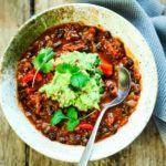 Mexican bean soup with guacamole