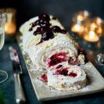 White forest meringue roulade